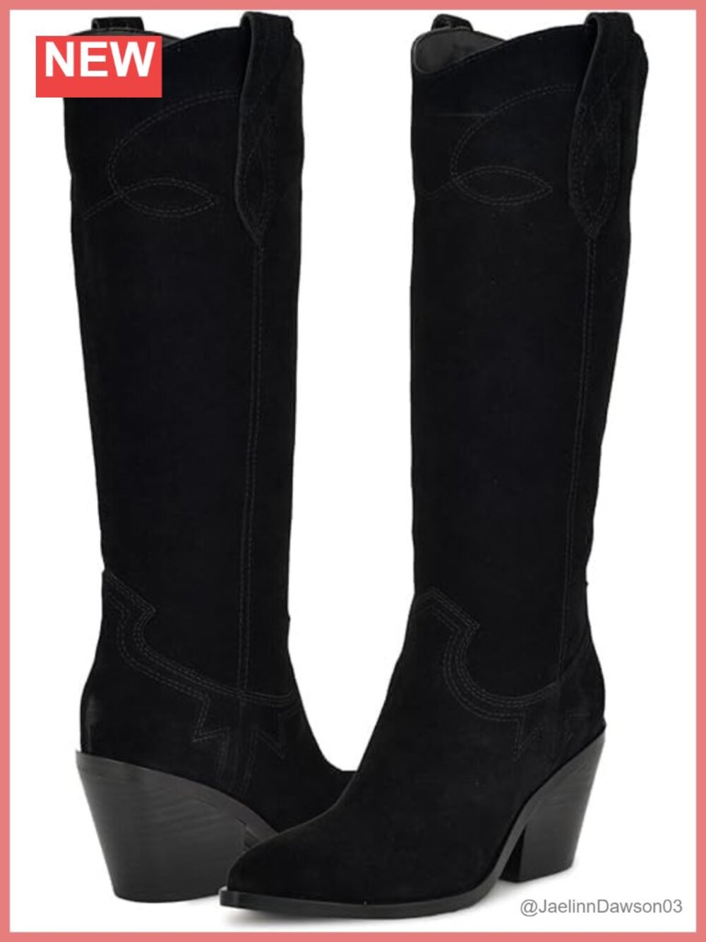 Suede Cowgirl Boots Knee High Western Pointed Toe Block Heel Embroidered - Picture 3 of 6